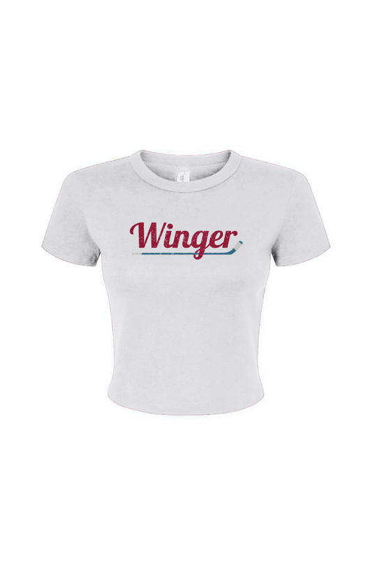 The Barn Babe Winger Micro Rib Baby Tee White | Barn Garb Hockey Threads