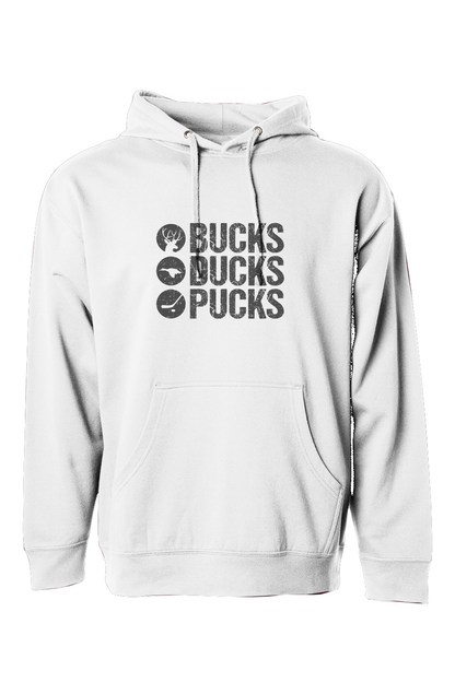 The Bench Boss Bucks Ducks Pucks Hoodie White | Barn Garb Hockey Threads