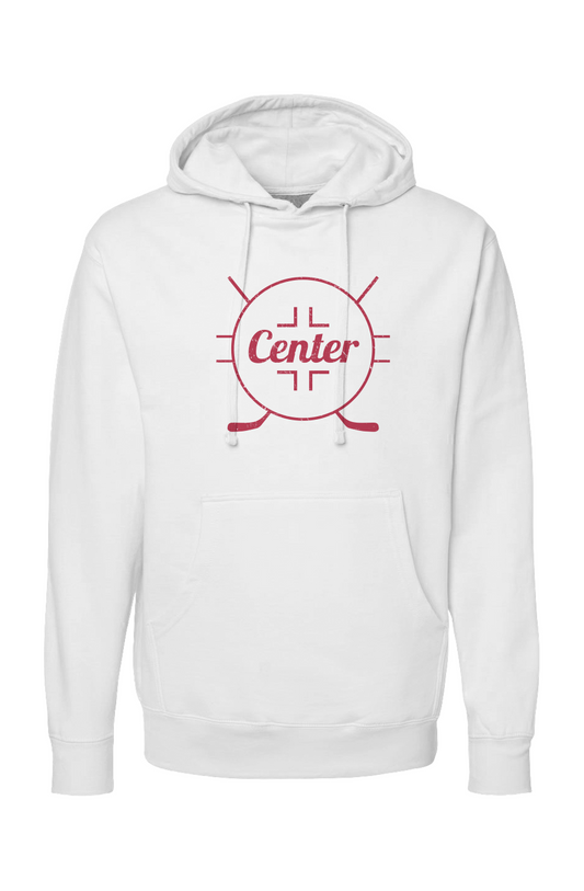 The Bench Boss Center Faceoff Circle Hoodie White | Barn Garb Hockey Threads