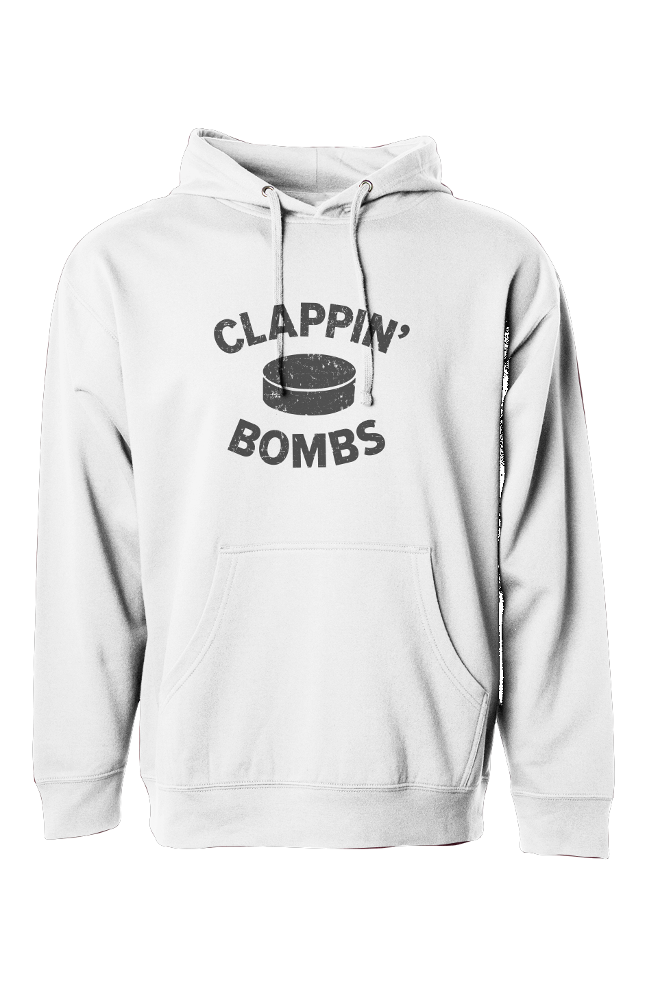 The Bench Boss Clappin' Bombs Puck Hoodie White | Barn Garb Hockey Threads
