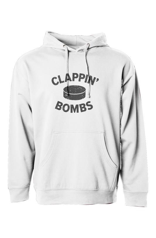 The Bench Boss Clappin' Bombs Puck Hoodie White | Barn Garb Hockey Threads