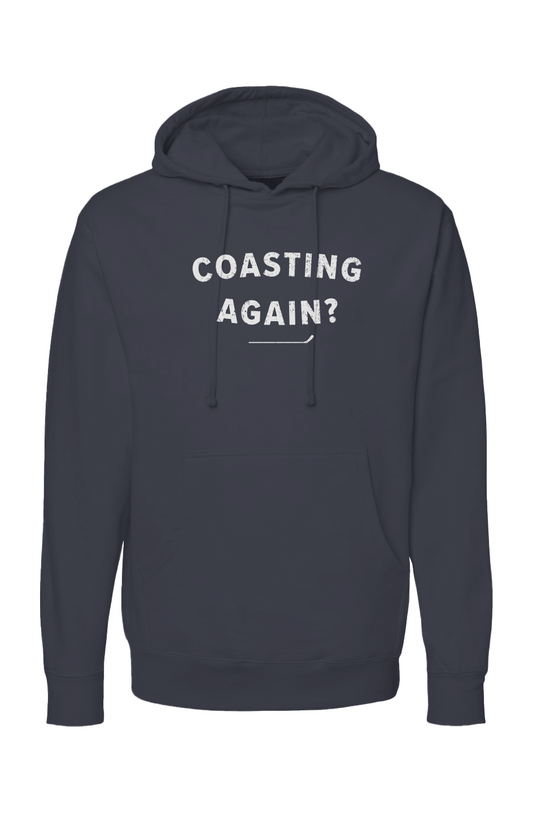 The Bench Boss Coasting Again? Hoodie Navy Blue | Barn Garb Hockey Threads
