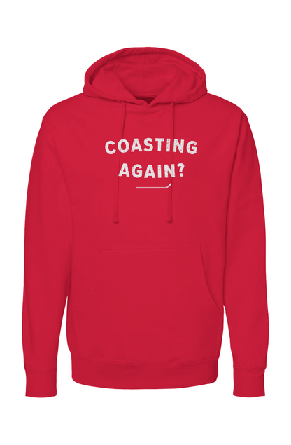 The Bench Boss Coasting Again? Hoodie Red | Barn Garb Hockey Threads