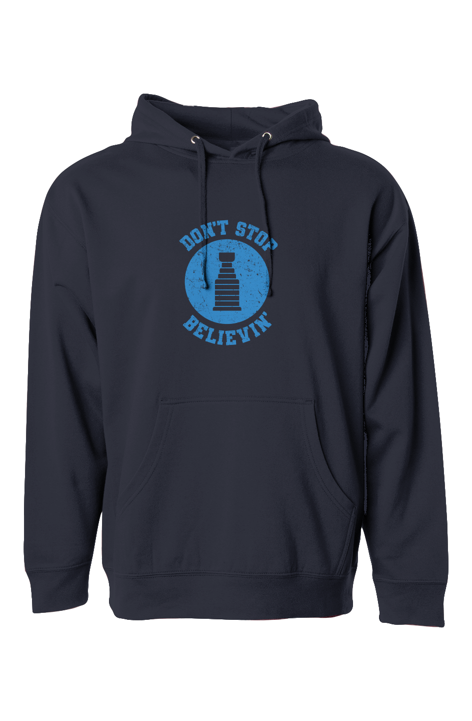 The Bench Boss Don't Stop Believin' Hoodie Navy Blue | Barn Garb Hockey Threads