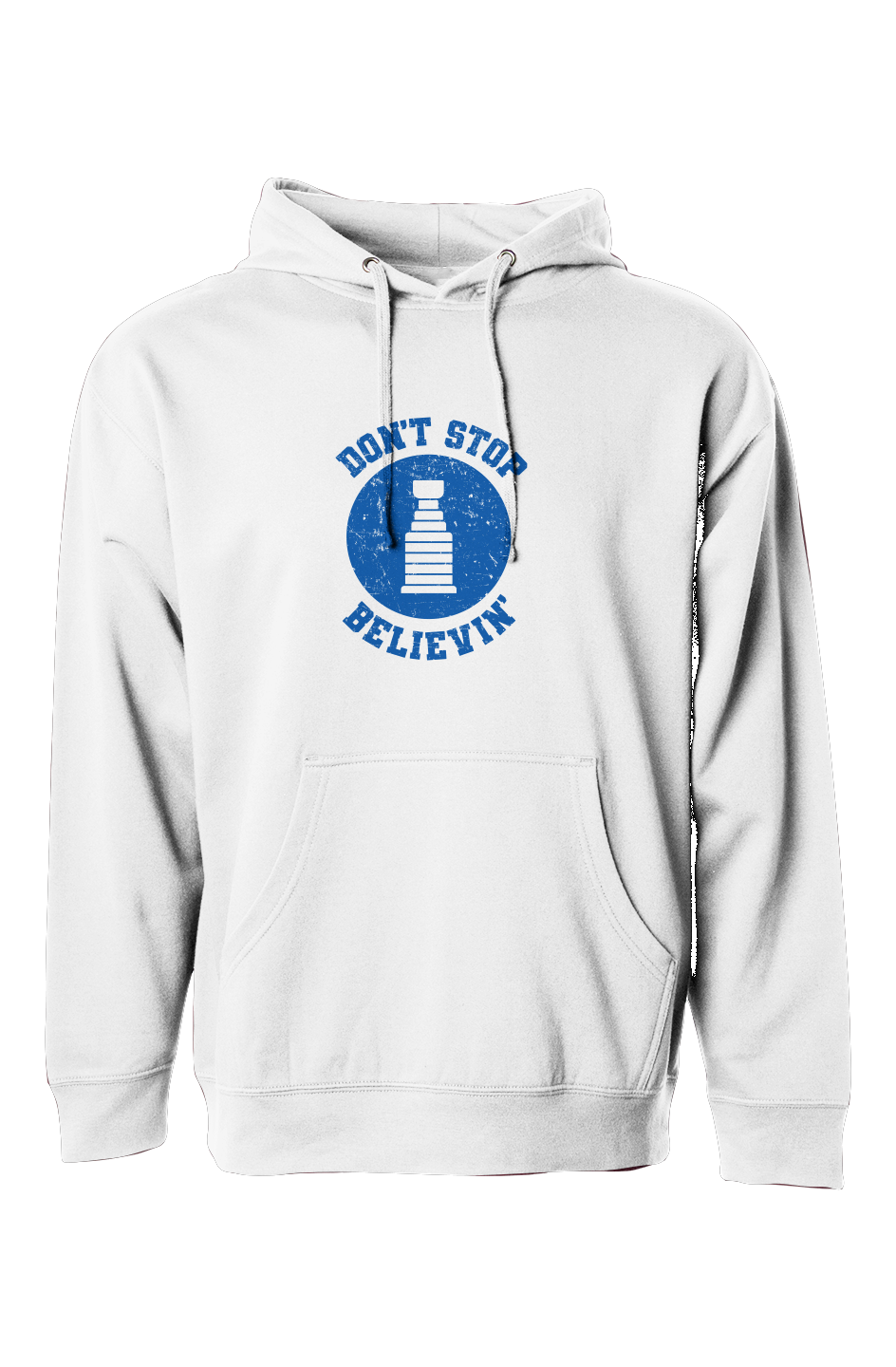 The Bench Boss Don't Stop Believin' Hoodie White | Barn Garb Hockey Threads