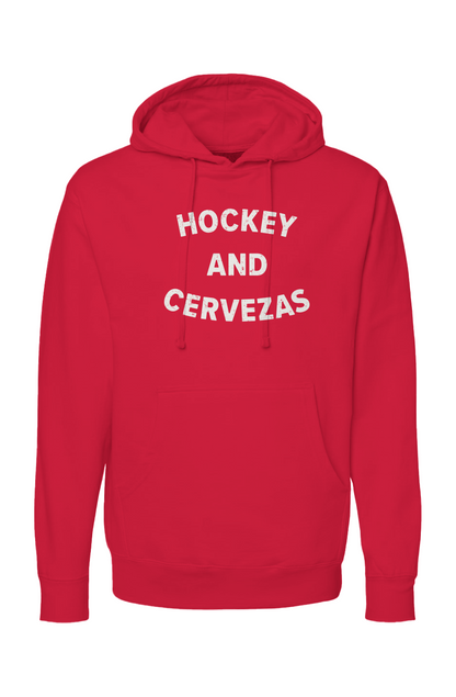 The Bench Boss Hockey and Cervezas Hoodie Red | Barn Garb Hockey Threads