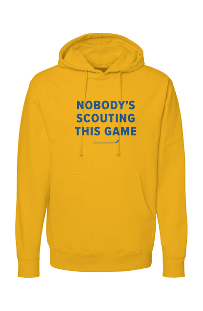 The Bench Boss Nobody's Scouting This Game Hoodie Gold | Barn Garb Hockey Threads