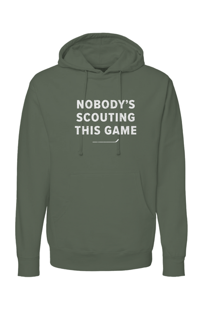 The Bench Boss Nobody's Scouting This Game Hoodie Military Green | Barn Garb Hockey Threads