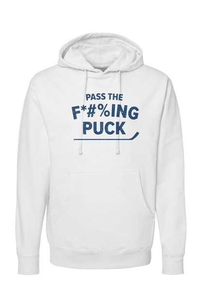 The Bench Boss Pass the F*#%ing Puck Hoodie White | Barn Garb Hockey Threads