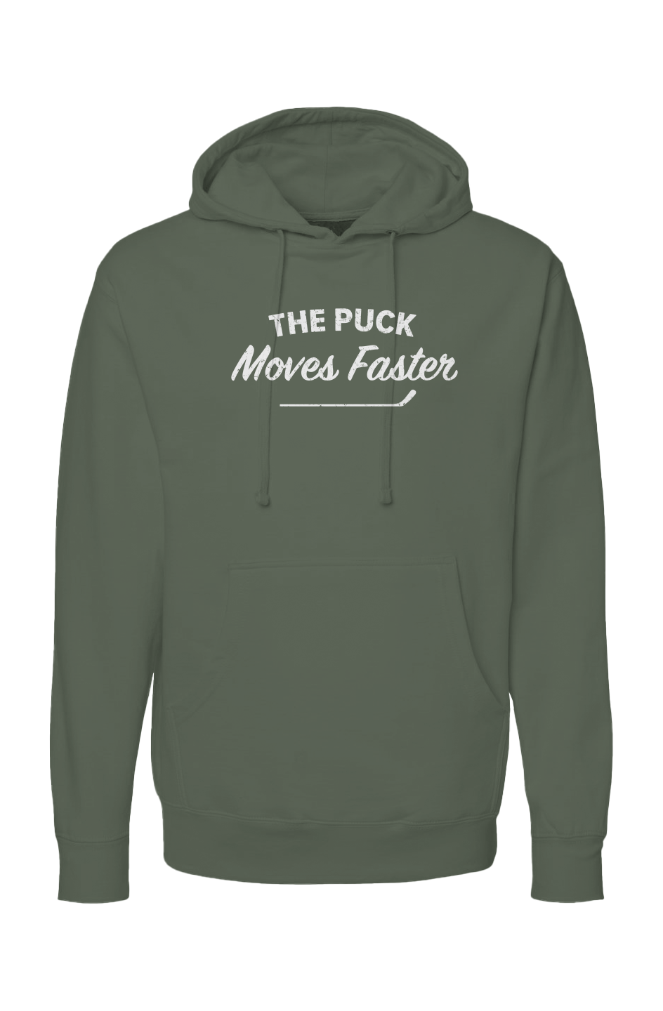 The Bench Boss Puck Moves Faster Hoodie Military Green | Barn Garb Hockey Threads