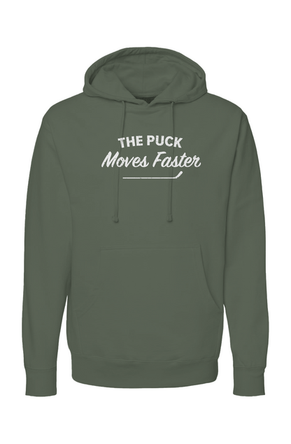 The Bench Boss Puck Moves Faster Hoodie Military Green | Barn Garb Hockey Threads