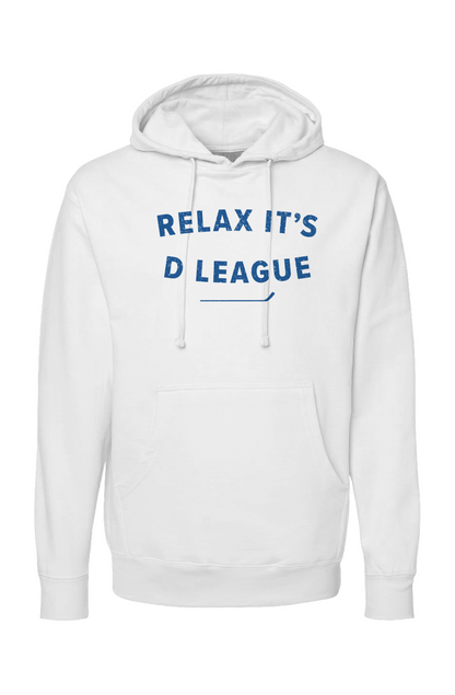 The Bench Boss Relax it's D League Hoodie White | Barn Garb Hockey Threads