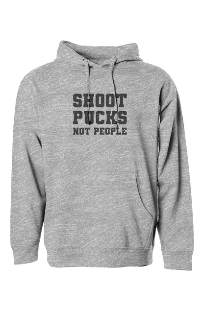 The Bench Boss Shoot Pucks Not People Hoodie Heather Grey | Barn Garb Hockey Threads