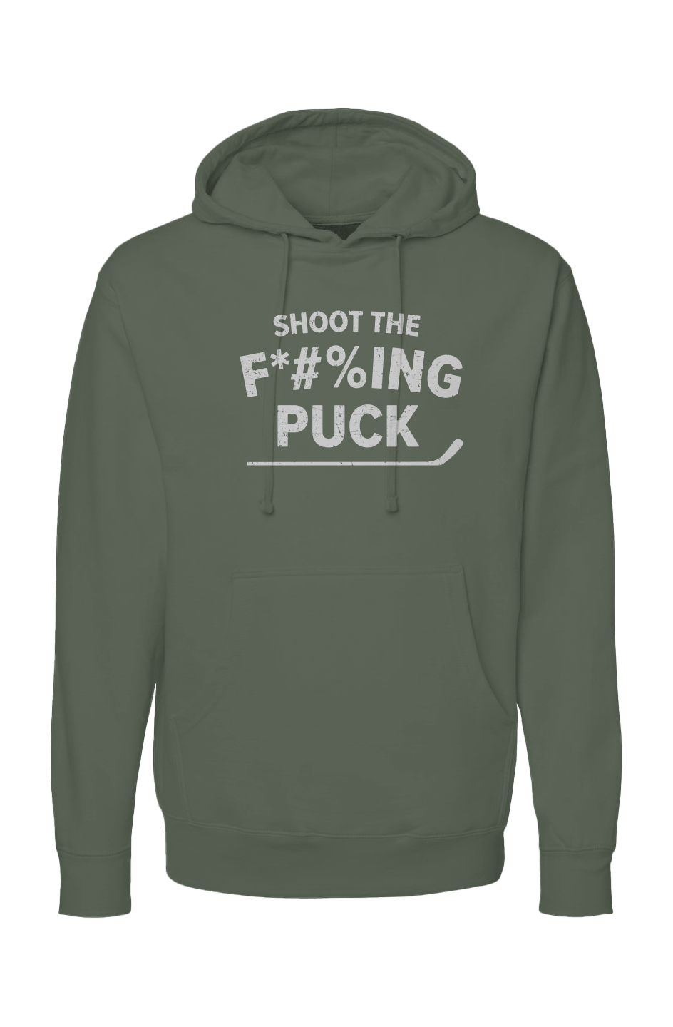 The Bench Boss Shoot the *$%ING Puck Hoodie Military | Barn Garb Hockey Threads