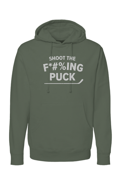 The Bench Boss Shoot the *$%ING Puck Hoodie Military | Barn Garb Hockey Threads