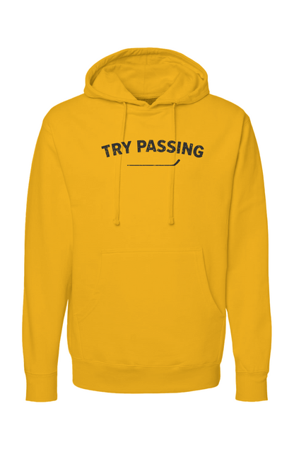 The Bench Boss Try Passing Hoodie Gold | Barn Garb Hockey Threads