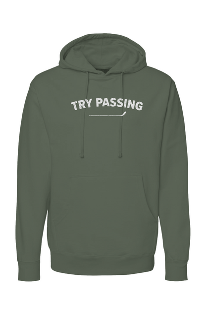 The Bench Boss Try Passing Hoodie Green | Barn Garb Hockey Threads