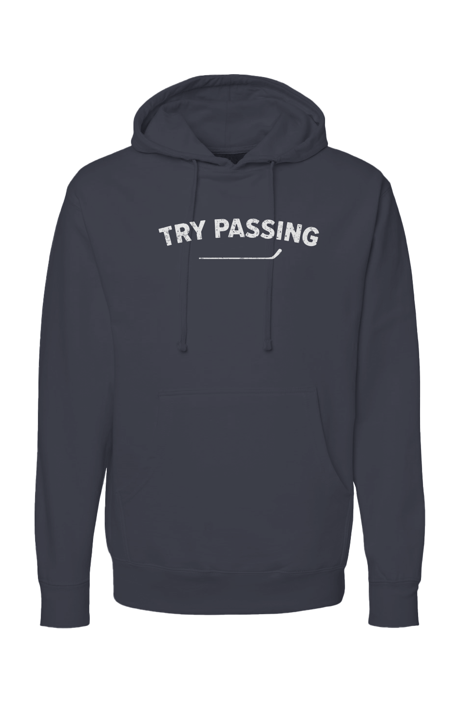 The Bench Boss Try Passing Hoodie Navy Blue | Barn Garb Hockey Threads