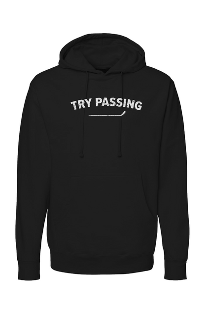 The Bench Boss Try Passing Hoodie Try Harder Black | Barn Garb Hockey Threads