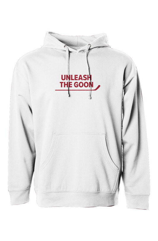 The Bench Boss Unleash the Goon Hoodie White | Barn Garb Hockey Threads