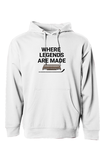 The Bench Boss Where Legends Are Made Hoodie White | Barn Garb Hockey Threads
