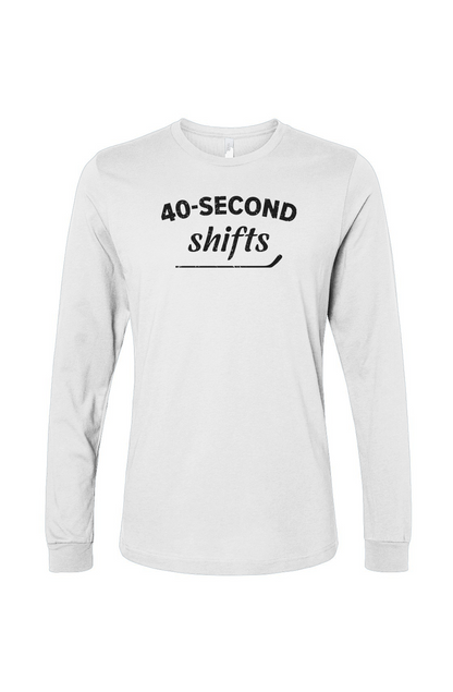 The Benchwarmer 40-Second Shifts Long Sleeve White | Barn Garb Hockey Threads