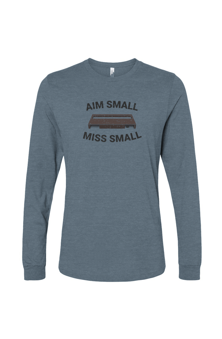 The Benchwarmer Aim Small Miss Small Long Sleeve Heather Slate | Barn Garb Hockey Threads