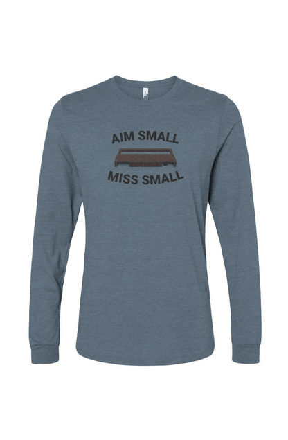 The Benchwarmer Aim Small Miss Small Long Sleeve Heather Slate | Barn Garb Hockey Threads