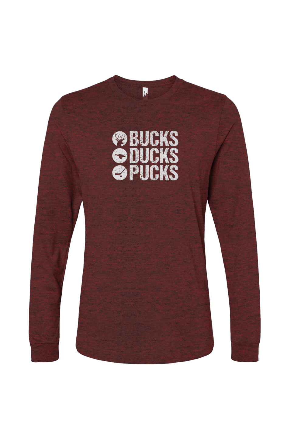 The Benchwarmer Bucks Ducks Pucks Long Sleeve Heather Cardinal | Barn Garb Hockey Threads