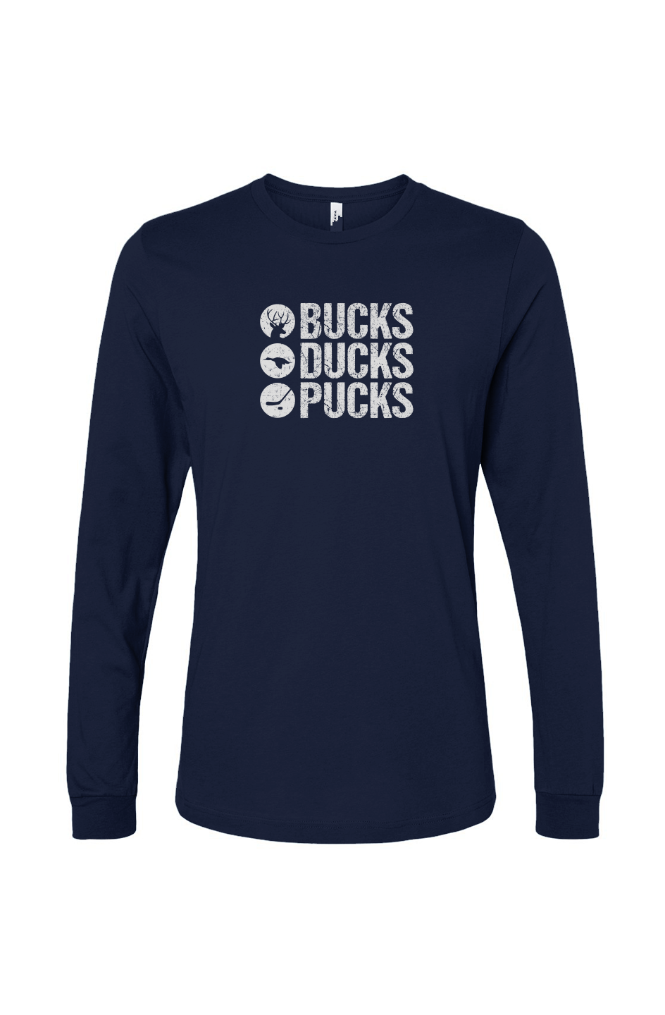 The Benchwarmer Bucks Ducks Pucks Long Sleeve Navy Blue| Barn Garb Hockey Threads