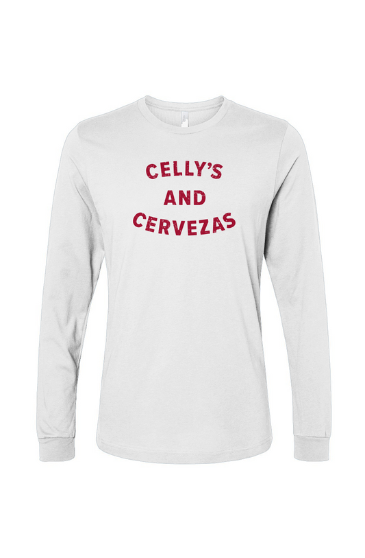 The Benchwarmer Celly's and Cervezas Long Sleeve White | Barn Garb Hockey Threads