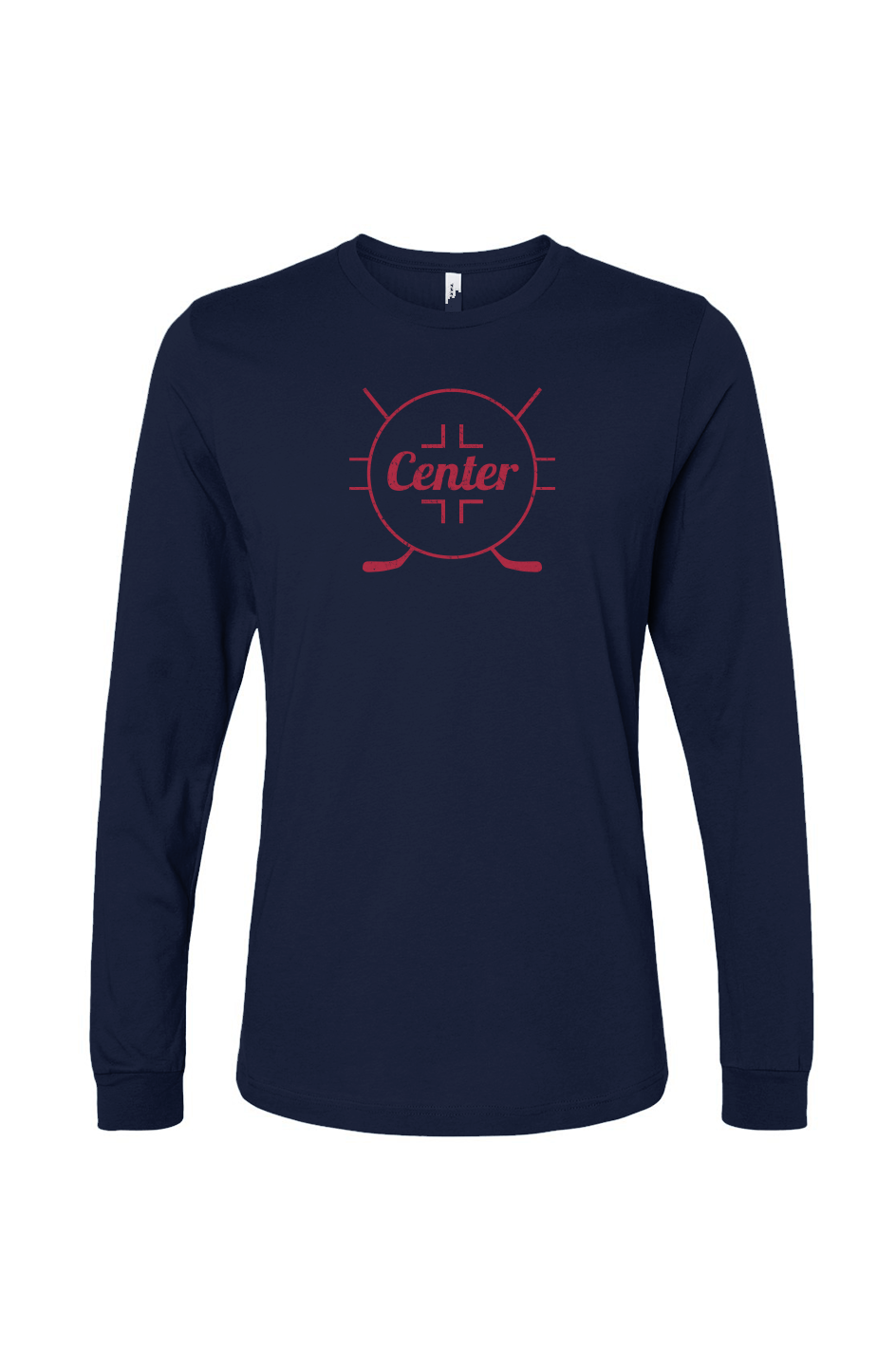 The Benchwarmer Center Faceoff Circle Long Sleeve Navy Blue | Barn Garb Hockey Threads