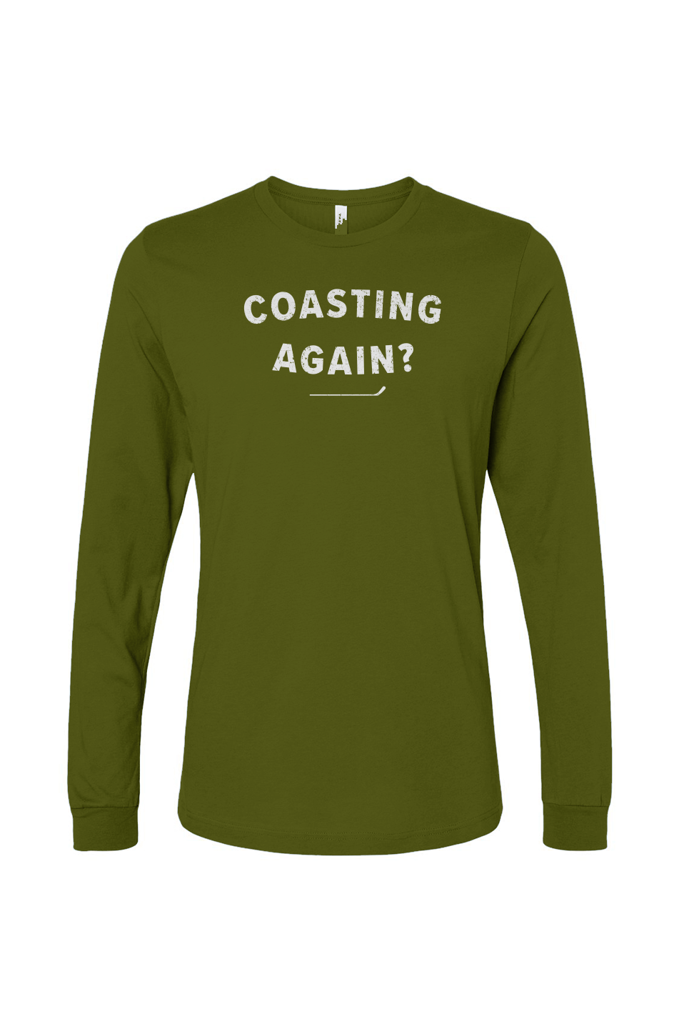 The Benchwarmer Coasting Again? Long Sleeve Military Green | Barn Garb Hockey Threads