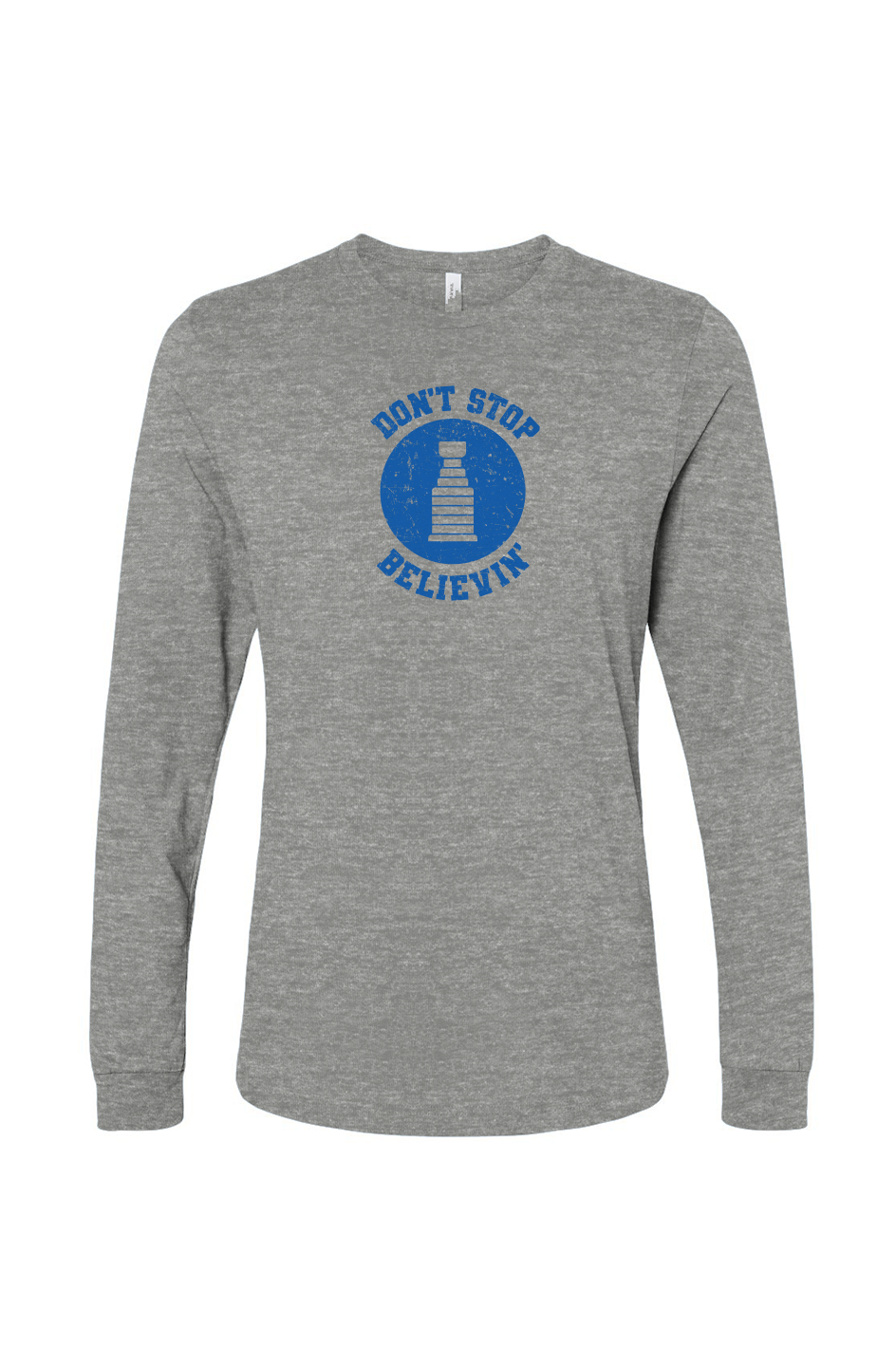 The Benchwarmer Don't Stop Believin' Long Sleeve Grey | Barn Garb Hockey Threads