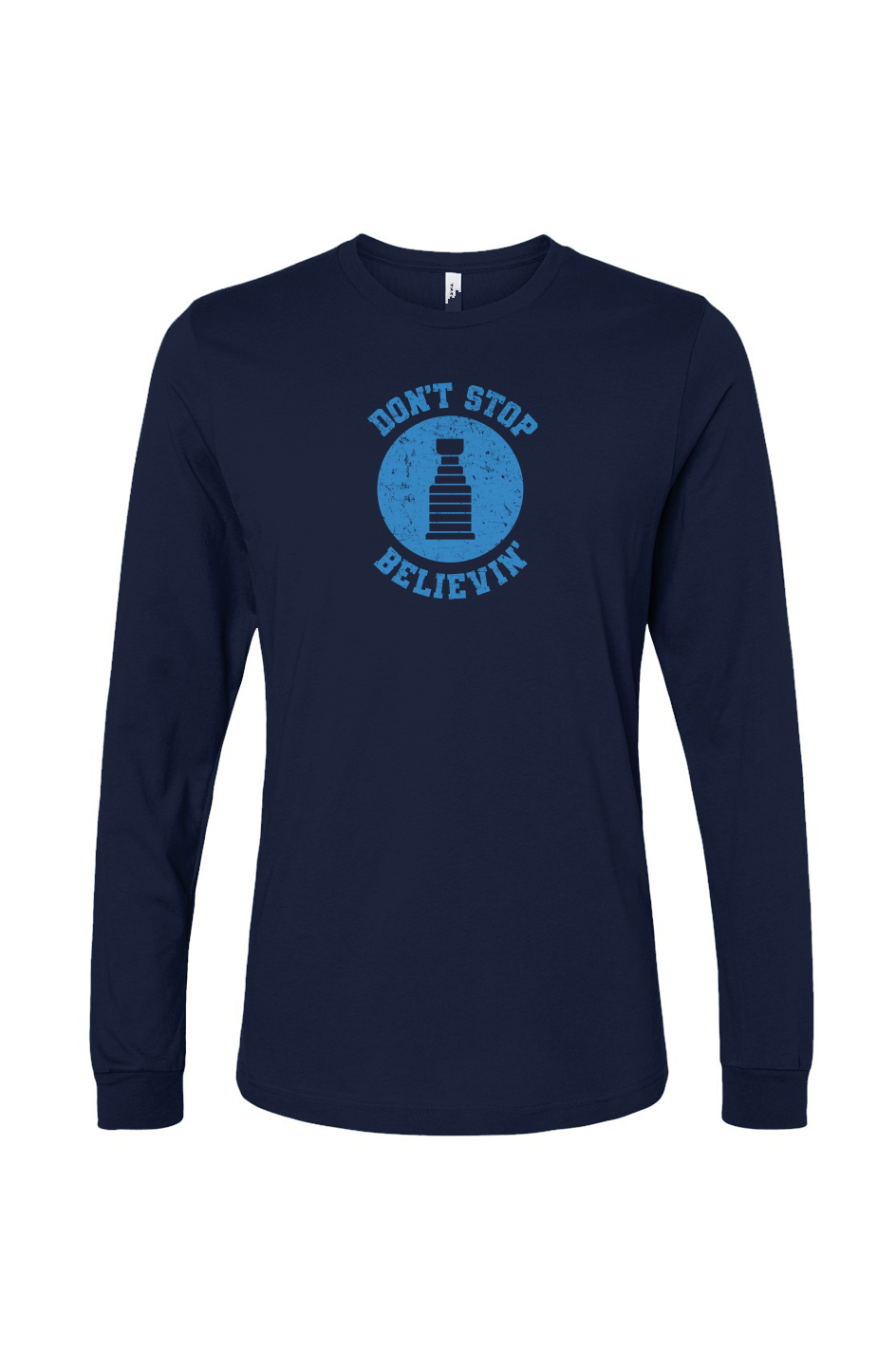 The Benchwarmer Don't Stop Believin' Long Sleeve Navy Blue | Barn Garb Hockey Threads