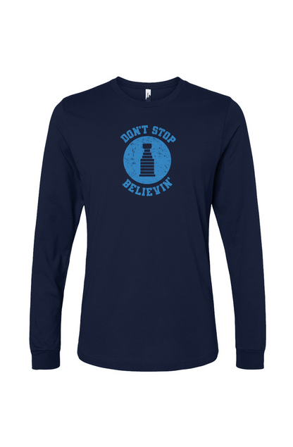 The Benchwarmer Don't Stop Believin' Long Sleeve Navy Blue | Barn Garb Hockey Threads