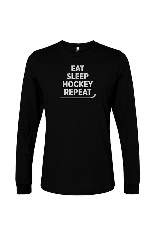 The Benchwarmer Eat Sleep Hockey Long Sleeve Black | Barn Garb Hockey Threads