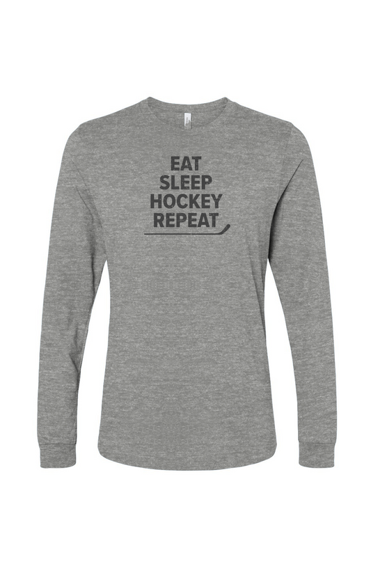 The Benchwarmer Eat Sleep Hockey Long Sleeve Grey | Barn Garb Hockey Threads