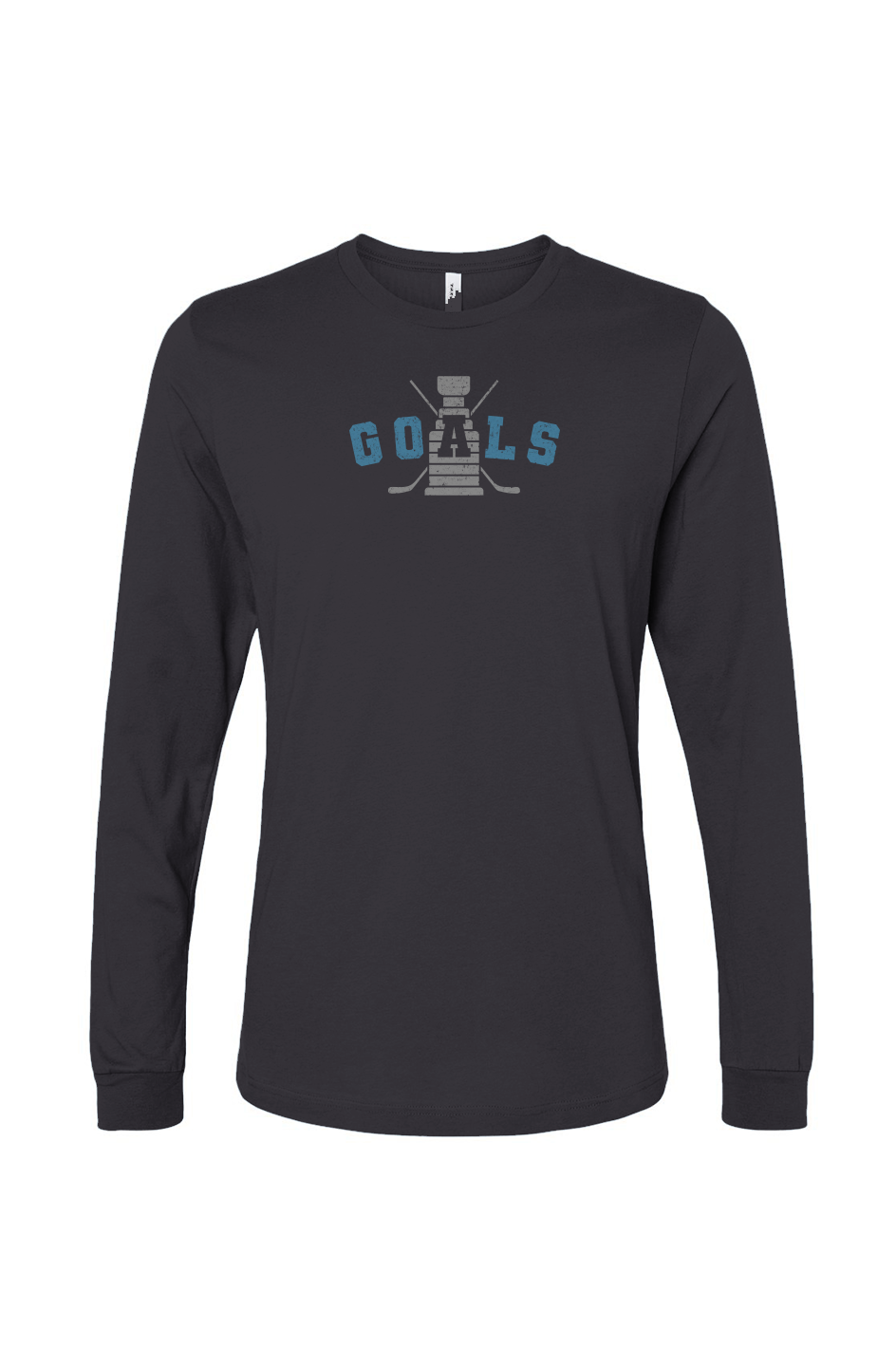 The Benchwarmer Goals Crossed Sticks Long Sleeve Charcoal | Barn Garb Hockey Threads