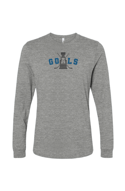 The Benchwarmer Goals Crossed Sticks Long Sleeve Grey | Barn Garb Hockey Threads
