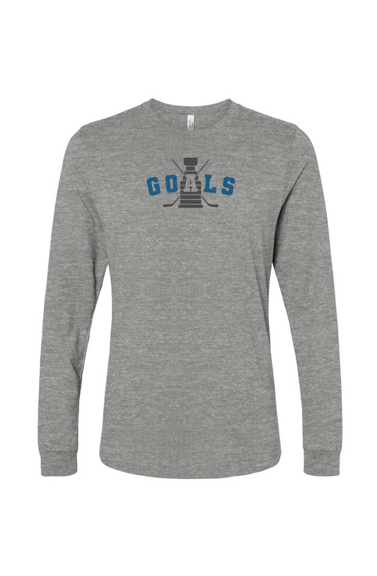 The Benchwarmer Goals Crossed Sticks Long Sleeve Grey | Barn Garb Hockey Threads