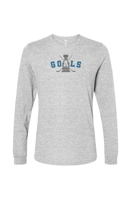 The Benchwarmer Goals Crossed Sticks Long Sleeve Light Grey | Barn Garb Hockey Threads