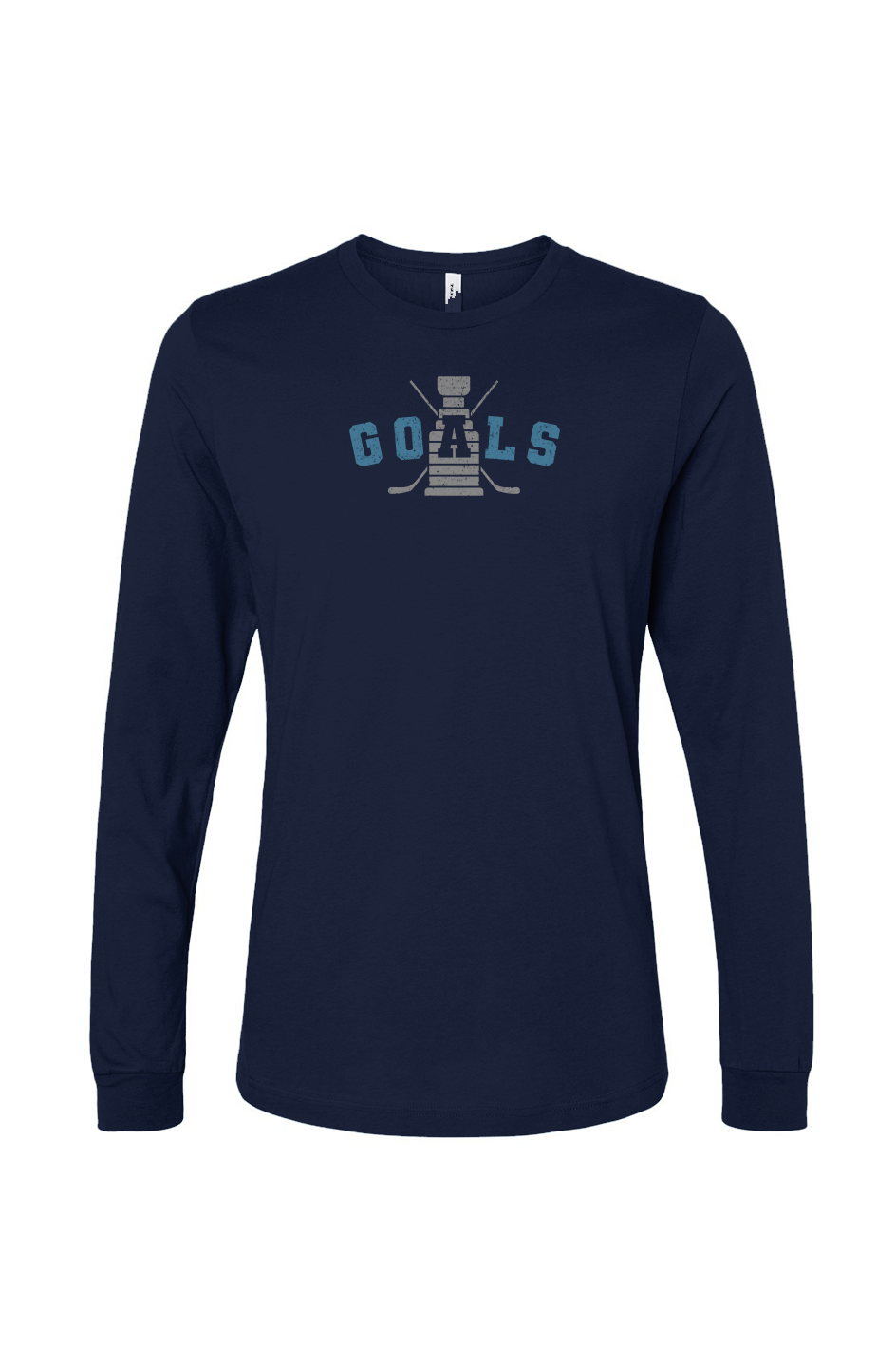 The Benchwarmer Goals Crossed Sticks Long Sleeve Navy Blue | Barn Garb Hockey Threads