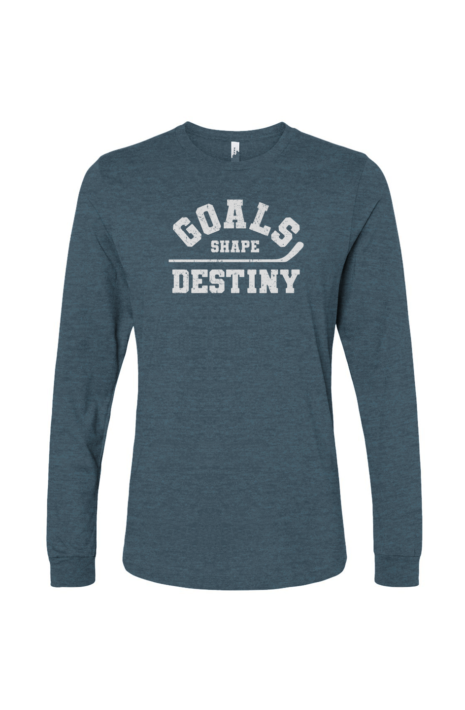 The Benchwarmer Goals Shape Destiny Long Sleeve Heather Deep Teal | Barn Garb Hockey Threads