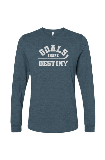 The Benchwarmer Goals Shape Destiny Long Sleeve Heather Deep Teal | Barn Garb Hockey Threads
