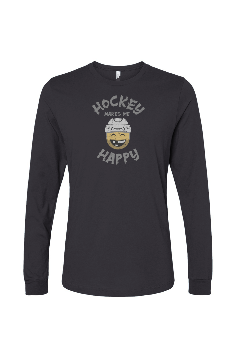 The Benchwarmer Hockey Makes Me Happy Long Sleeve Charcoal | Barn Garb Hockey Threads