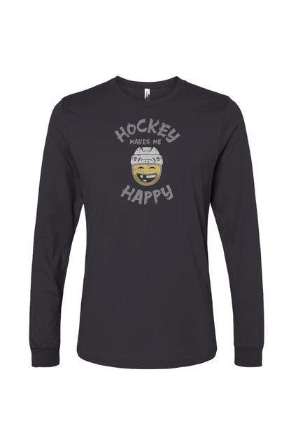 The Benchwarmer Hockey Makes Me Happy Long Sleeve Charcoal | Barn Garb Hockey Threads
