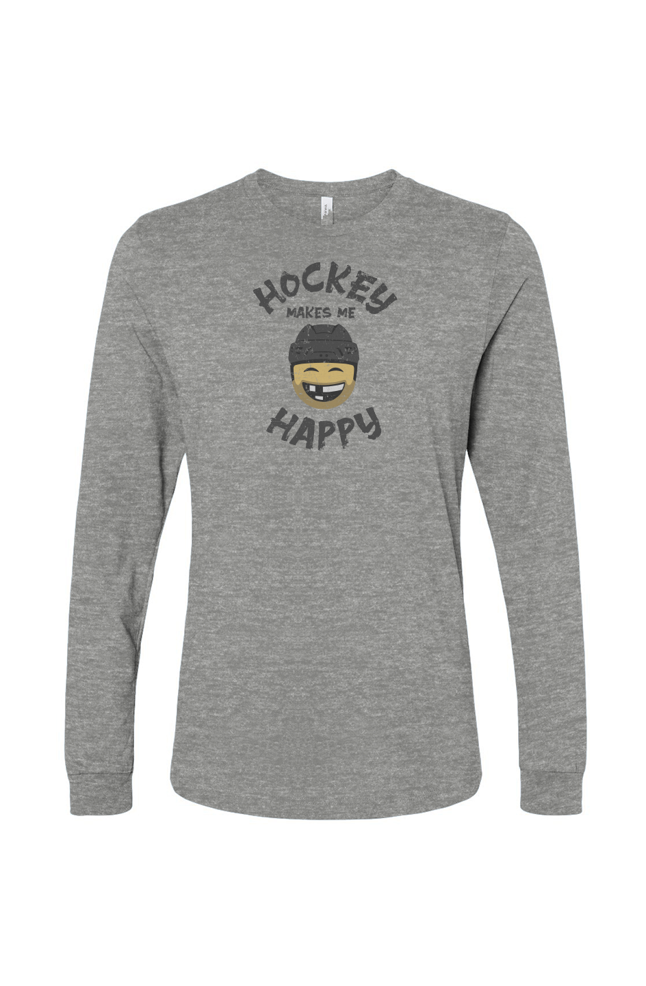 The Benchwarmer Hockey Makes Me Happy Long Sleeve Grey | Barn Garb Hockey Threads