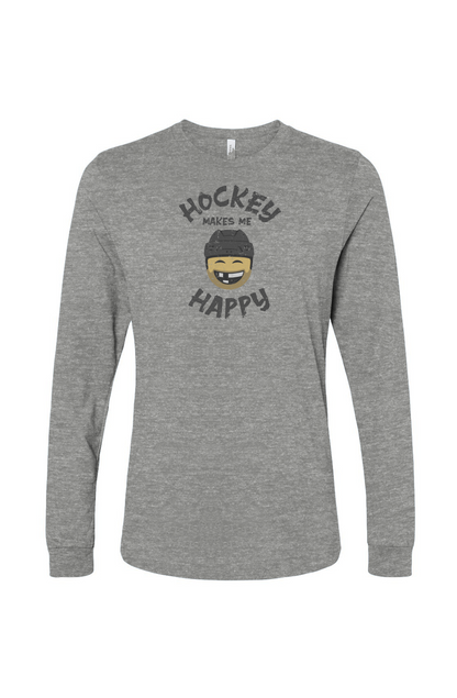 The Benchwarmer Hockey Makes Me Happy Long Sleeve Grey | Barn Garb Hockey Threads
