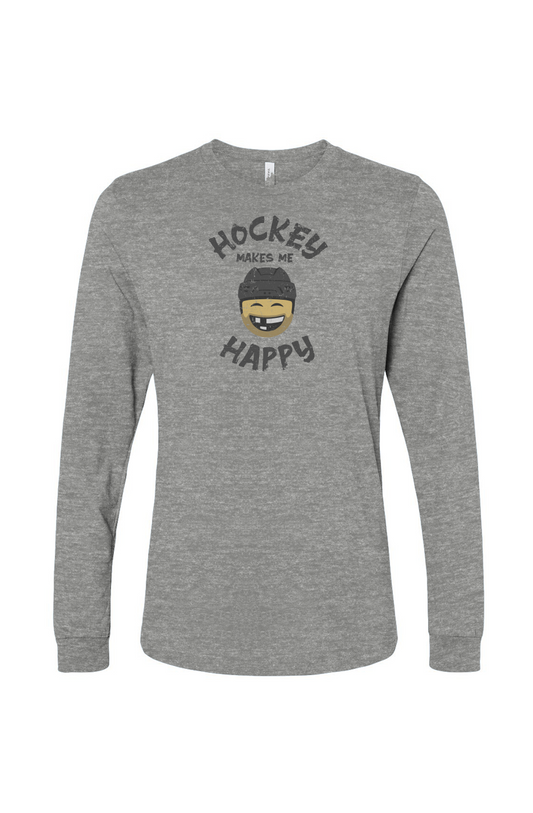 The Benchwarmer Hockey Makes Me Happy Long Sleeve Grey | Barn Garb Hockey Threads